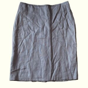 Sāo Paolo 💯% Gray Linen Embroidered Slit Insert Pencil Skirt Size 6